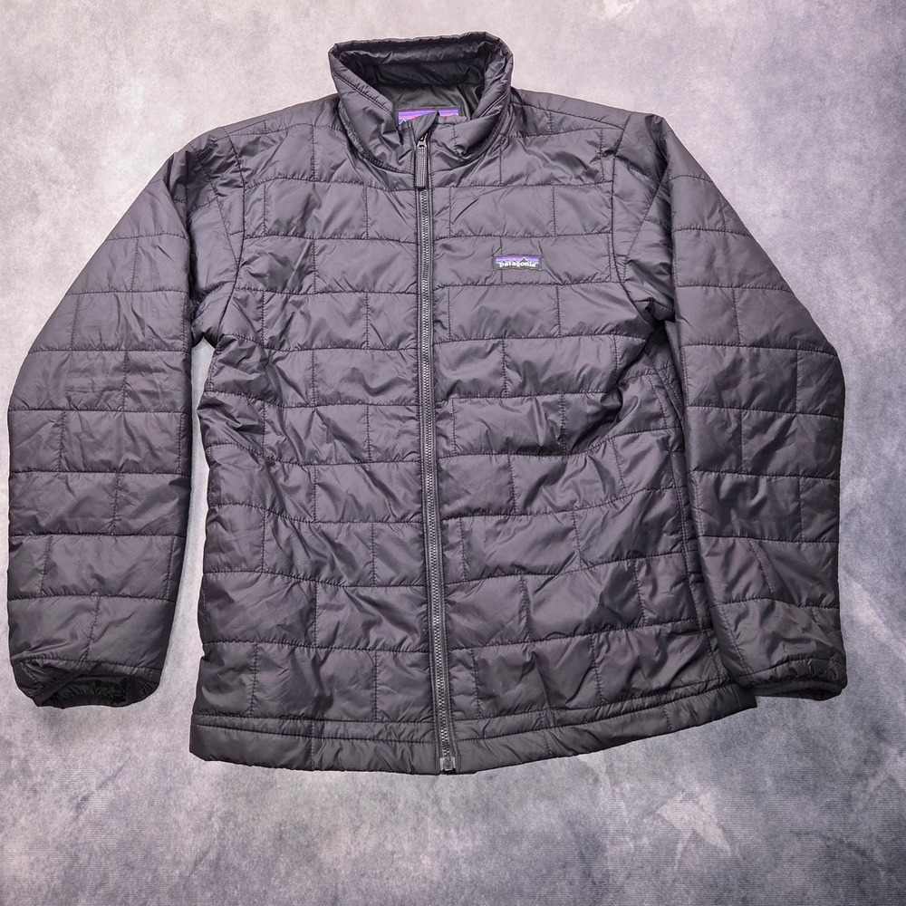 Patagonia Nano Puff Jacket Kids XL 14 Black Quilted Insulated Brick Pattern Gorp
